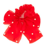 BARI LYNN TULLE PEARL BOW SCRUNCHIE - RED