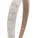 BARI LYNN CRYSTALLIZED FLOWER PEARL THIN SATIN HEADBAND - WHITE