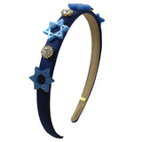 BARI LYNN STAR OF DAVID THIN SATIN HEADBAND - NAVY