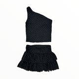 FLOWERS BY ZOE MESH ONE SHOULDER TOP AND SKIRT SET - BLACK/STONES
