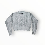 FLOWERS BY ZOE CABLE SWEATER - METALLIC SILVER