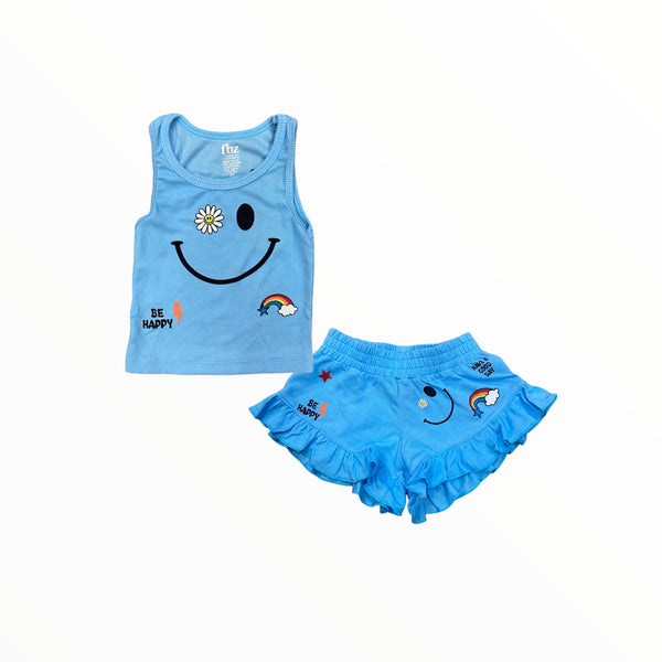 FLOWERS BY ZOE BABY TANKS AND RUFFLE SHORT SET - BLUE