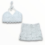 FLOWERS BY ZOE CROCHET HALTER AND SKIRT SET - WHITE