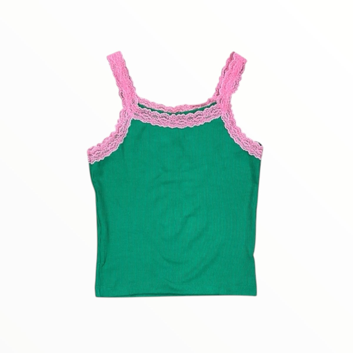FLOWERS BY ZOE LACE TRIM TANK TOP - GREEN/PINK – Meant 2 Be Kids
