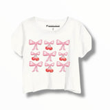 PRINCE PETER CROP T-SHIRT - WHITE/BOWS & CHERRIES