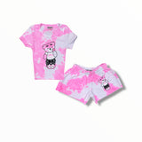 FIREHOUSE T-SHIRT - PINK TIE DYE/VARSITY BEAR