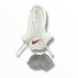 LABUBU OUTFIT - WHITE HOODIE/PLAID SHORT