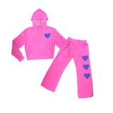 FIREHOUSE PULLOVER HOODIE AND SWEATS SET - NEON PINK/HEARTS