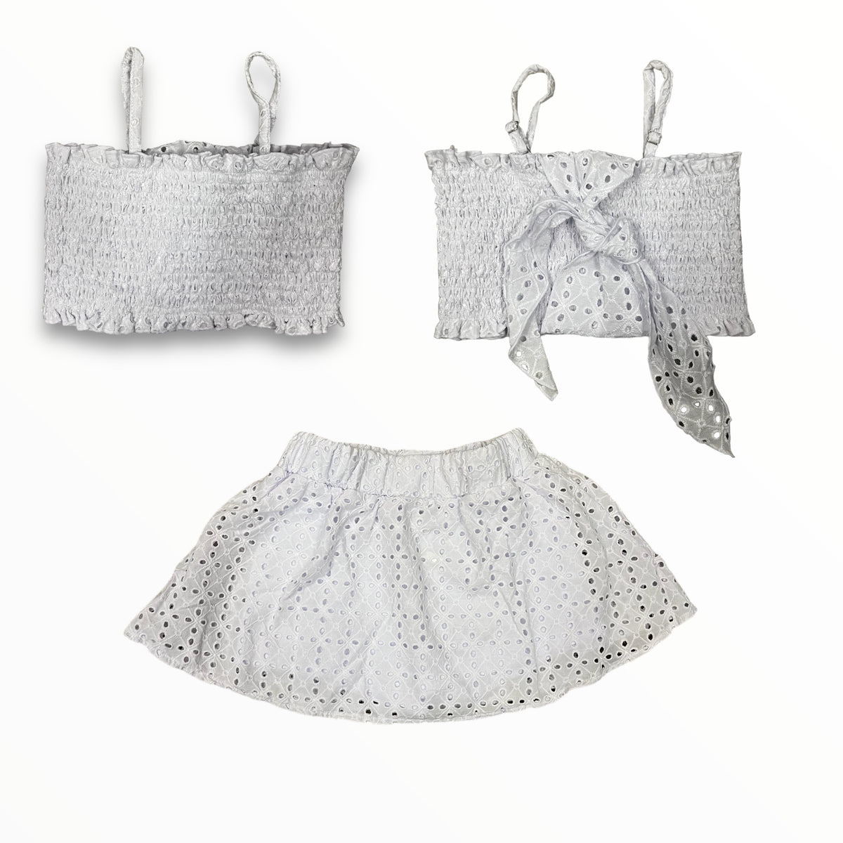 FLOWERS BY ZOE EYELET TIE BACK CROP TOP AND SKORT SET WHITE Meant 2 Be Kids