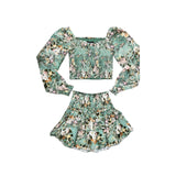 KATE J. TWEEN CHLOE TOP AND BIANCA SKIRT SET - SAGE BAROQUE FLORAL