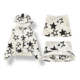 T2LOVE ZIP HOODIE AND SKORT SET - WINTER WHITE/STARS