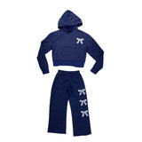FIREHOUSE PULLOVER HOODIE AND WIDE LEG SWEATS SET - NAVY/BOWS