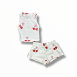 FLOWERS BY ZOE BABY TANK AND SHORT SET - NATURAL/CHERRY BOW