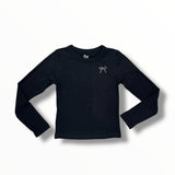 FLOWERS BY ZOE CRYSTAL BOW RIBBED LONG SLEEVE - BLACK