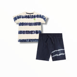 BABY STEPS T-SHIRT AND SHORT SET - NAVY TIE DYE STRIPE