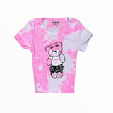 FIREHOUSE T-SHIRT - PINK TIE DYE/VARSITY BEAR