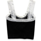 KATIE J TWEEN LIANA SEAMLESS TANK W/ LACE TRIM - BLACK/WHITE