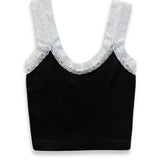 KATIE J TWEEN LIANA SEAMLESS TANK W/ LACE TRIM - BLACK/WHITE