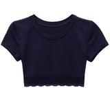 KATIE J TWEEN LINDSAY CROPPED LACE TRIM TOP - EVENING BLUE