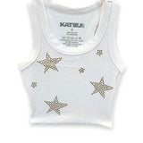KATIE J LIVI TANK - WHITE/GOLD STARS
