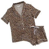 KATIE J LYNN SHORTS LOUNGE SET - LEOPARD/HOT PINK TRIM