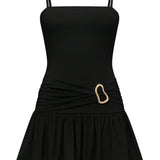KATIE J TWEEN MARCI GATHERED WAIST DRESS - BLACK