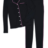 KATIE J JUNIOR MAIA PANT LOUNGE SET - BLACK/HOT PINK TRIM