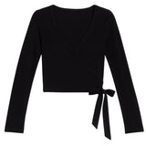 KATIE J TWEEN NATALIA ATHLETIC WRAP TOP - BLACK