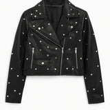 KATIE J TWEEN NICKS STUDDED MOTO JACKET - BLACK