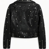 KATIE J TWEEN NICKS STUDDED MOTO JACKET - BLACK