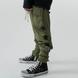 NUNUNU SIDE STAR LIGT PANTS - OLIVE