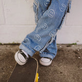 SMILEY FACE BAGGU JEANS - DENIM