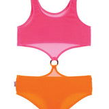 LIMEAPPLE FELICITY CRINKLE ONE PIECE SWIMSUIT - PINK/ORANGE