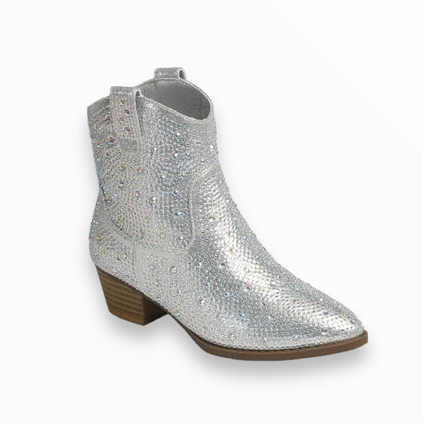 M2B SHORT CRYSTAL BOOTS - SILVER