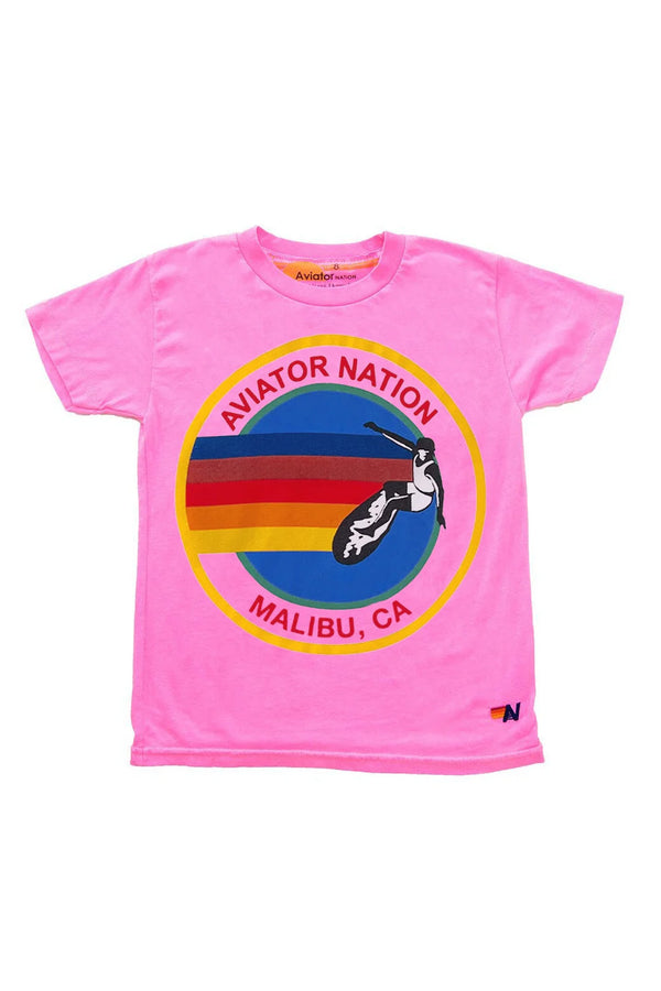 AVIATOR NATION KID'S AVIATOR NATION TEE - NEON PINK/MALIBU