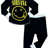 ROWDY SPROUT BAMBOO PAJAMA - BLACK NIRVANA SMILEY