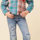 VINTAGE HAVANA PLAID CROP BUTTON DOWN - MULTI