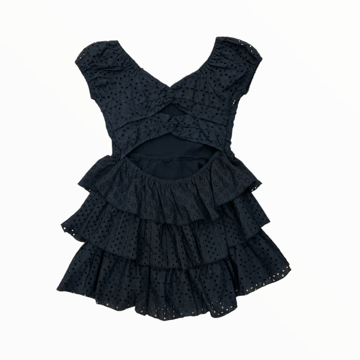 FLOWERS BY ZOE EYELET TIERED SKIRT OPEN BACK DRESS BLACK Meant 2 Be Kids