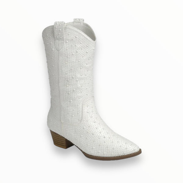 M2B TALL CRYSTAL BOOTS - WHITE