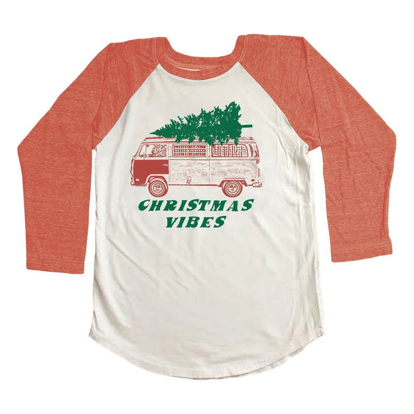 TINY WHALES CHRISTMAS MOBILE L/S RAGLAN - NATURAL/FADED RED