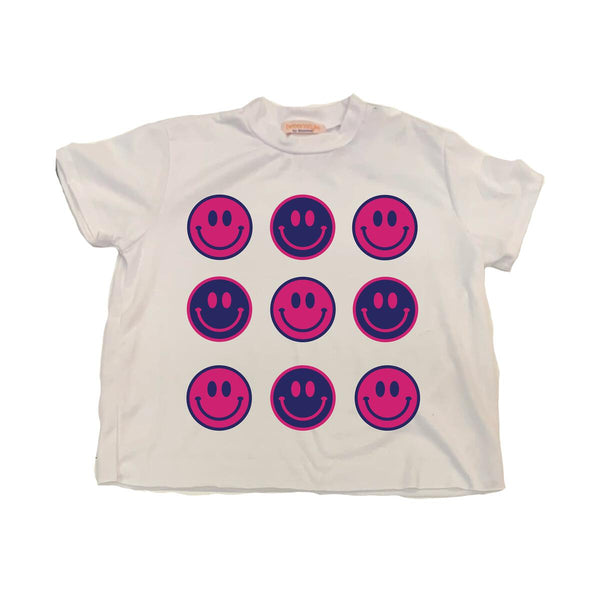 TWEENSTYLE BLUE & PINK SMILEYS PRINT JERSEY SHORT SLEEVE TEE