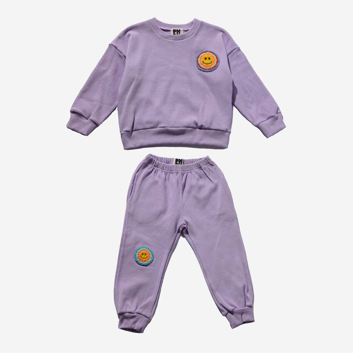 PETITE HAILEY WAFFLE SMILE SWEATSUIT - LAVANDER