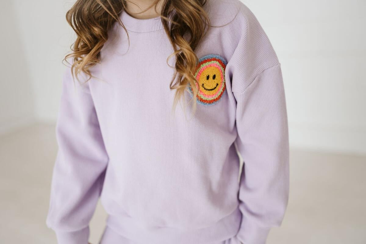PETITE HAILEY WAFFLE SMILE SWEATSUIT - LAVANDER
