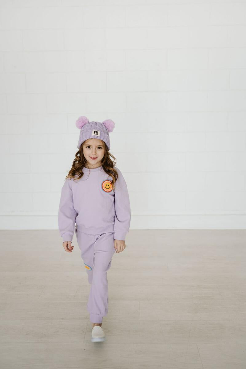 PETITE HAILEY WAFFLE SMILE SWEATSUIT - LAVANDER