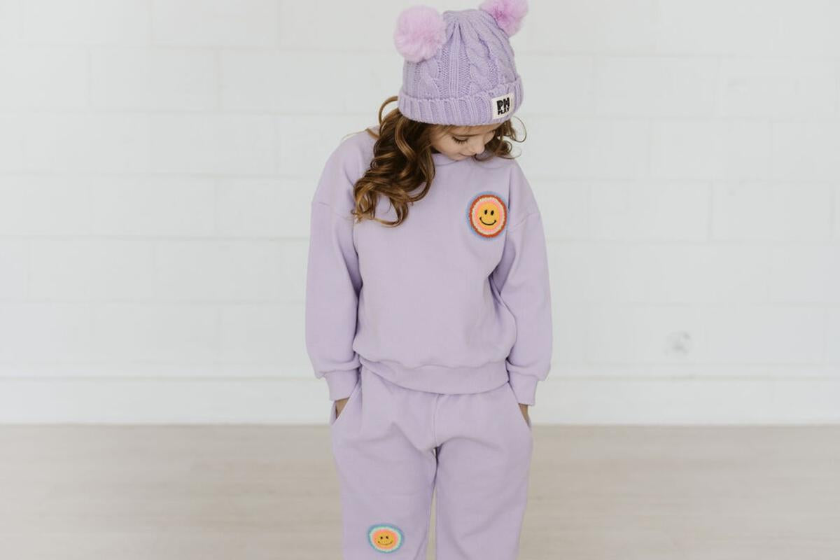 PETITE HAILEY WAFFLE SMILE SWEATSUIT - LAVANDER