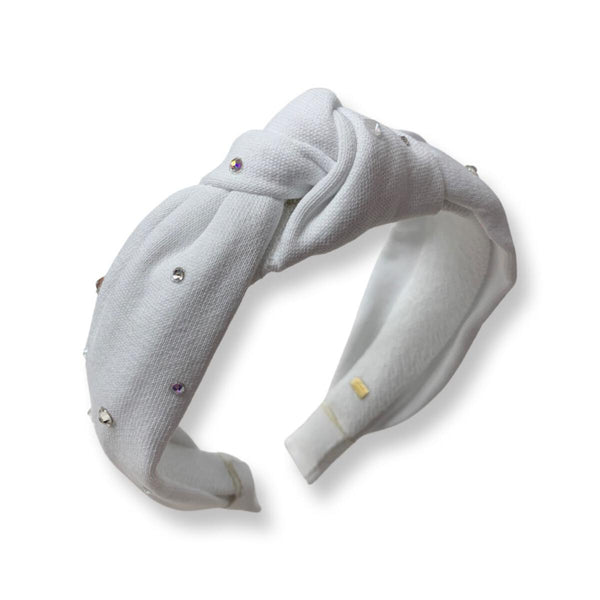 BARI LYNN SWEATSHIRT KNOT HEADBAND WITH STONES - WHITE