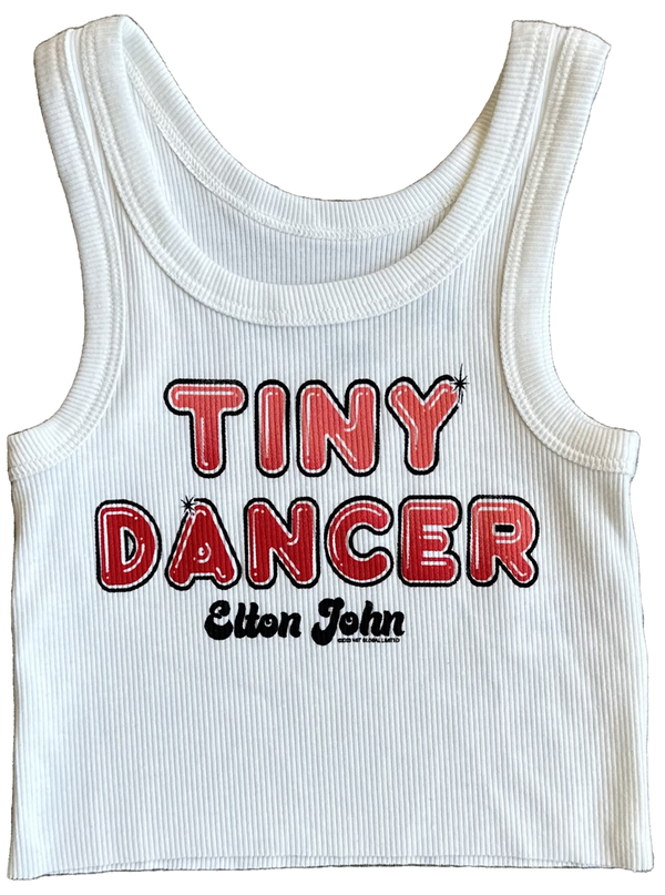 ROWDY SPROUT NOT-QUITE CROP TANK - ELTON JOHN TINY DANCER/ WHITE