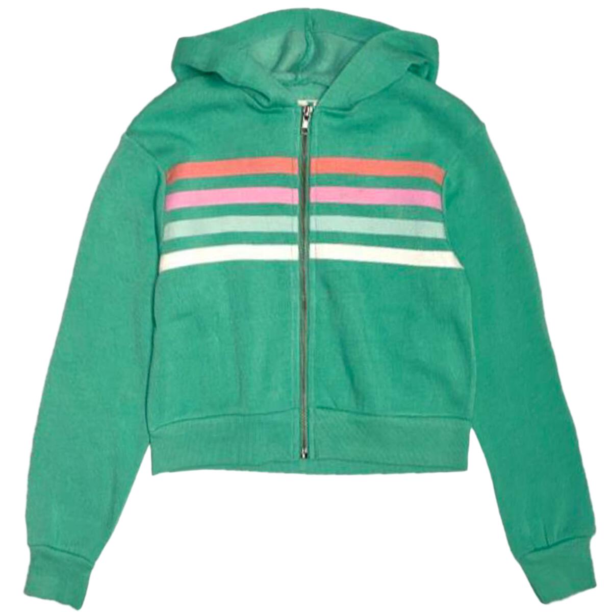 VINTAGE HAVANA CROPPED ZIP HOODIE - GREEN STRIPE