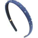 BARI LYNN  CRYSTALIZED THIN SATIN HEADBAND - NAVY