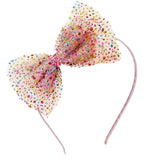 BARI LYNN TULLE JEWELED BOW ON THIN HEADBAND - PASTEL PINK